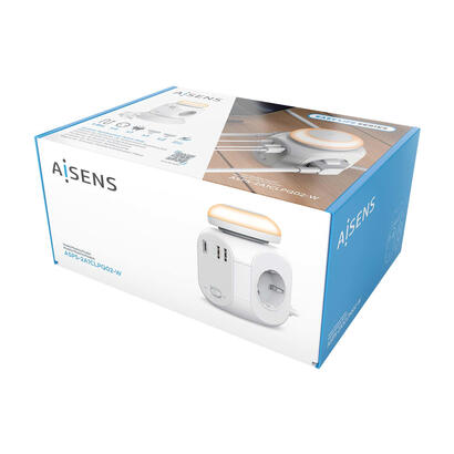 aisens-regleta-sobremesa-multifuncion-4-tomas-1xusb-c-20w-pd30-2xusb-a-18w-qc30-luz-nocturna-180m-blanco