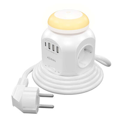 aisens-regleta-sobremesa-multifuncion-4-tomas-1xusb-c-3xusb-a-luz-nocturna-180m-blanco