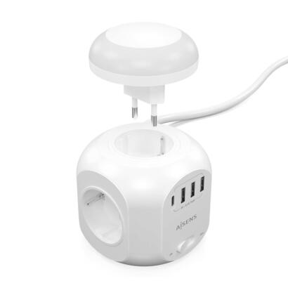 aisens-regleta-sobremesa-multifuncion-4-tomas-1xusb-c-3xusb-a-luz-nocturna-180m-blanco