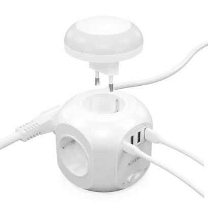 aisens-regleta-sobremesa-multifuncion-4-tomas-1xusb-c-3xusb-a-luz-nocturna-180m-blanco