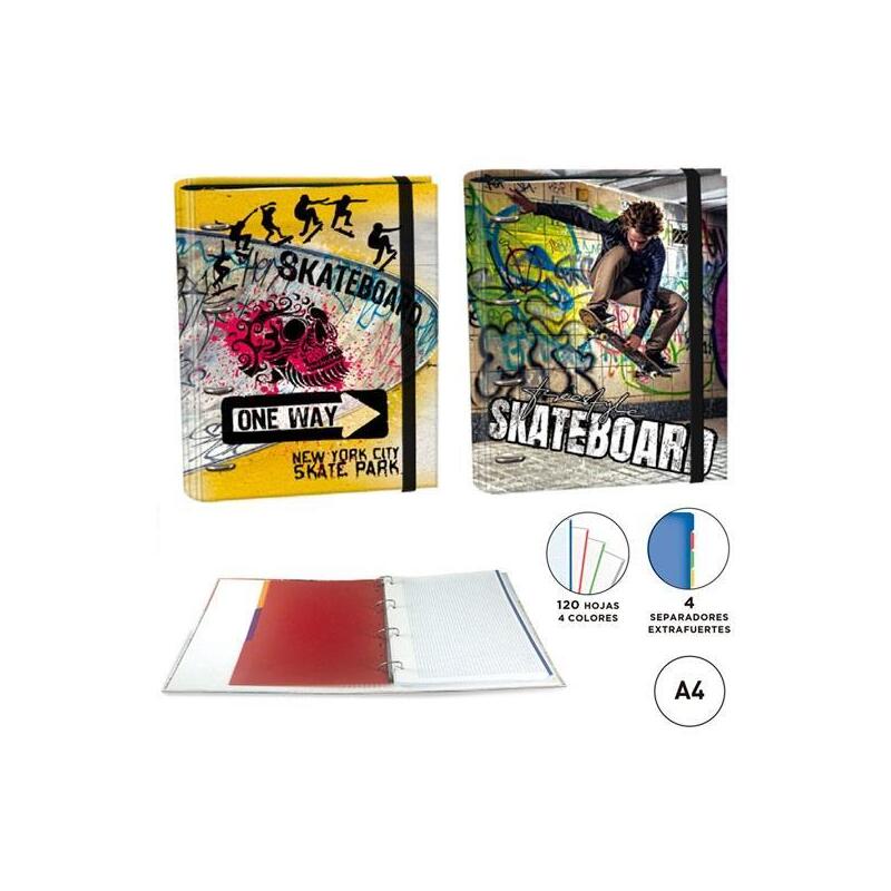 senfort-carpeta-anillas-4x30mm-ringbook-a4-rec120h-4-separadores-skateboard-surtido