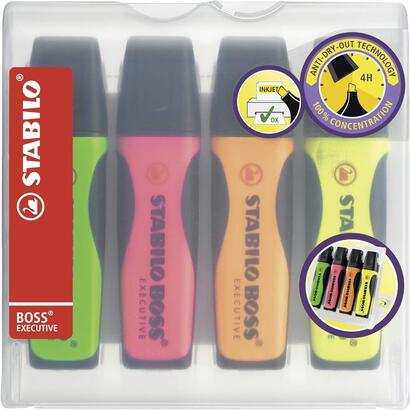 stabilo-boss-executive-pack-de-4-marcadores-fluorescentes-zona-de-agarre-trazo-entre-2-y-5mm-recargable-tinta