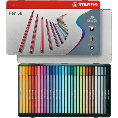 stabilo-pen-68-arty-caja-metalica-de-30-rotuladores-punta-de-fibra-trazo-de-1mm-aprox-tinta-a-base-de-agua-