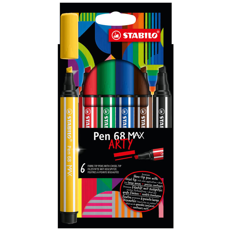 stabilo-pen-68-max-arty-pack-de-6-rotuladores-punta-de-fibra-biselada-trazo-entre-1-5mm-aprox-tinta-a-base-de