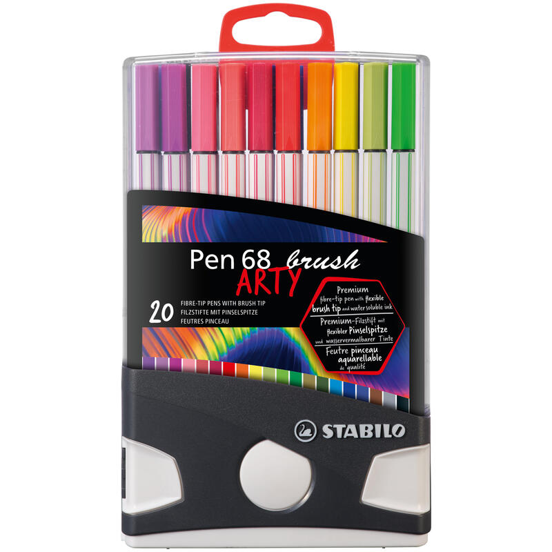 stabilo-pen-68-brush-arty-caja-de-plastico-rigida-con-30-rotuladores-punta-de-pincel-tinta-a-base-de-agua-colores