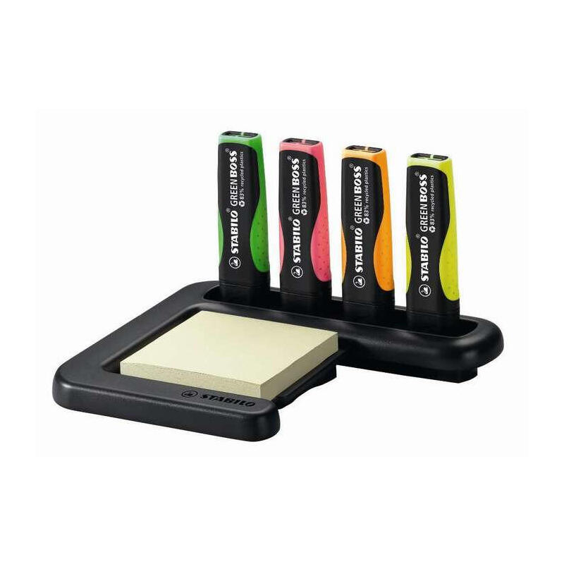 stabilo-green-boss-set-de-mesa-de-4-marcadores-fluorescentes-83-plastico-reciclado-bloc-de-notas-adhesivas-100