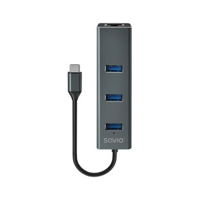 savio-ak-57-usb-c-hub-3-x-usb-a-con-adaptador-rj-45-gigabit-ethernet-5000-mbits-gris