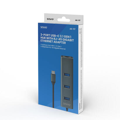 savio-ak-57-usb-c-hub-3-x-usb-a-con-adaptador-rj-45-gigabit-ethernet-5000-mbits-gris