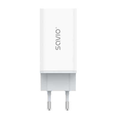 savio-la-07-cargador-de-red-gan-65w-usb-qc40-pd-30-blanco