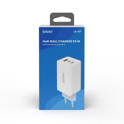 savio-la-07-cargador-de-red-gan-65w-usb-qc40-pd-30-blanco