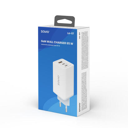 savio-la-07-cargador-de-red-gan-65w-usb-qc40-pd-30-blanco