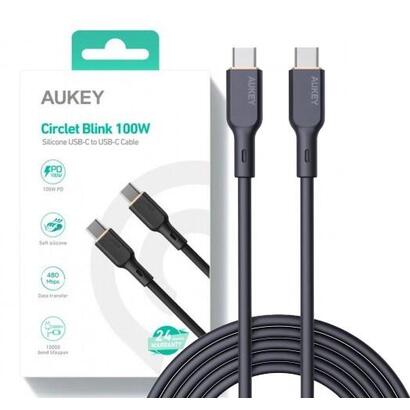 aukey-cb-scc101-cable-usb-c-type-c-power-delivery-pd-100w-5a-1m-silikon-negro