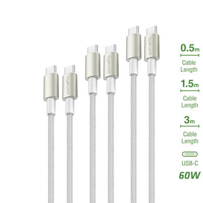 4smarts-usb-c-auf-usb-c-cable-premiumcord-60w-3er-set-05m15m3m-blanco-plata