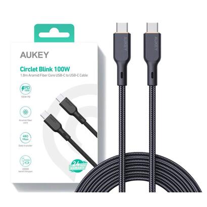 aukey-cb-kcc102-cable-usb-c-type-c-power-delivery-pd-100w-5a-18m-kevlar-negro