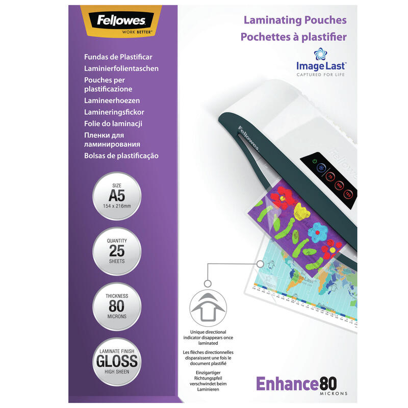 fellowes-pack-de-25-fundas-para-plastificar-brillo-a5-80-micras-alta-calidad-transparente