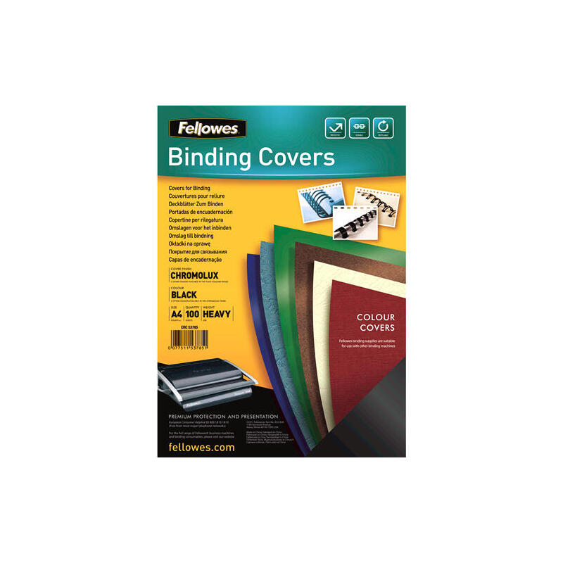 fellowes-pack-de-100-portadas-de-carton-brillo-chromolux-a4-250-gr-alta-calidad-color-negro