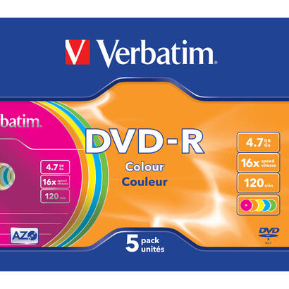 verbatim-dvd-r-120-min-47gb-16x-5-pack-slim-jewelcase-datalife-plus-color-surface