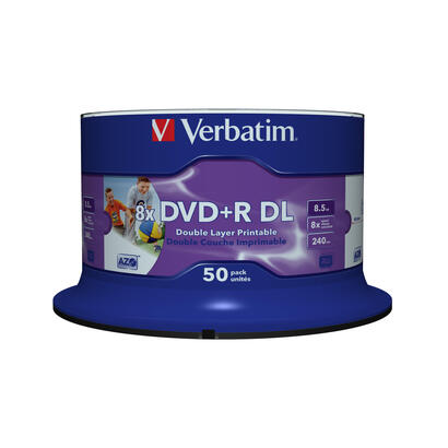 verbatim-50-dvdr-double-layer-85gb-8x-spindel-wide-inkjet-printable-surface