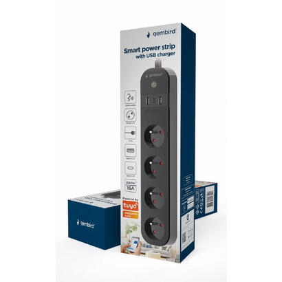 gembird-regleta-smart-con-cargador-usb-4-enchufes-franceses-negro