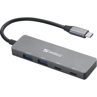 sandberg-136-50-hub-de-interfaz-usb-tipo-c-5000-mbits-gris