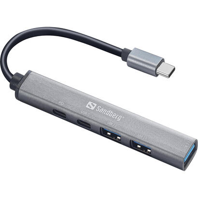 sandberg-336-50-hub-usb-tipo-c-5000-mbits-3xusb-a2xusb-c-gris