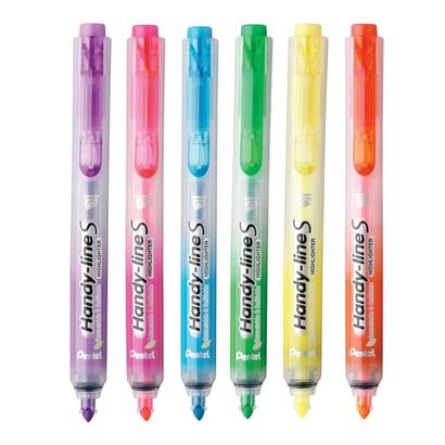 pentel-handy-line-s-pack-de-6-marcadores-fluorescentes-retractiles-tinta-liquida-trazo-de-16-a-3mm-formato-fino