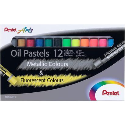 pentel-oil-pastels-pack-de-12-pasteles-oleo-6-metalicos-y-6-fluorescentes-blandos-cremosos-y-de-secado-lento-