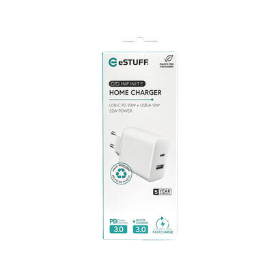 infinite-usb-charger-eu-1-x-usb-c-pd-20w-1-x-usb-a-12w-white-recycled-plastic-warranty-60m