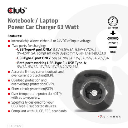 cargador-de-coche-usb-club3d-1xusb-c-1xusb-a-63w-12-24v