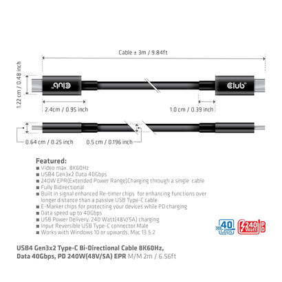 club3d-cable-usb-4-typ-c-pd-240w-8k-40gbps-3m-m-m-retail