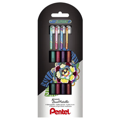 pentel-hybrid-dual-metallic-pack-de-4-boligrafos-de-bola-con-tinta-gel-brillante-punta-1mm-trazo-05mm-colores