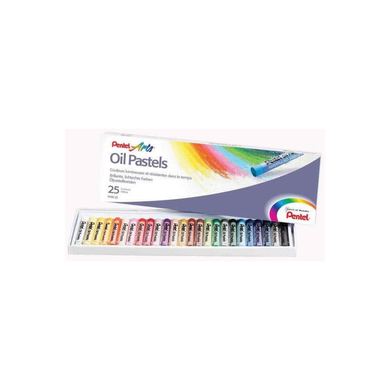 pentel-oil-pastels-pack-de-25-pasteles-oleo-blandos-cremosos-y-de-secado-lento-colores-surtidos