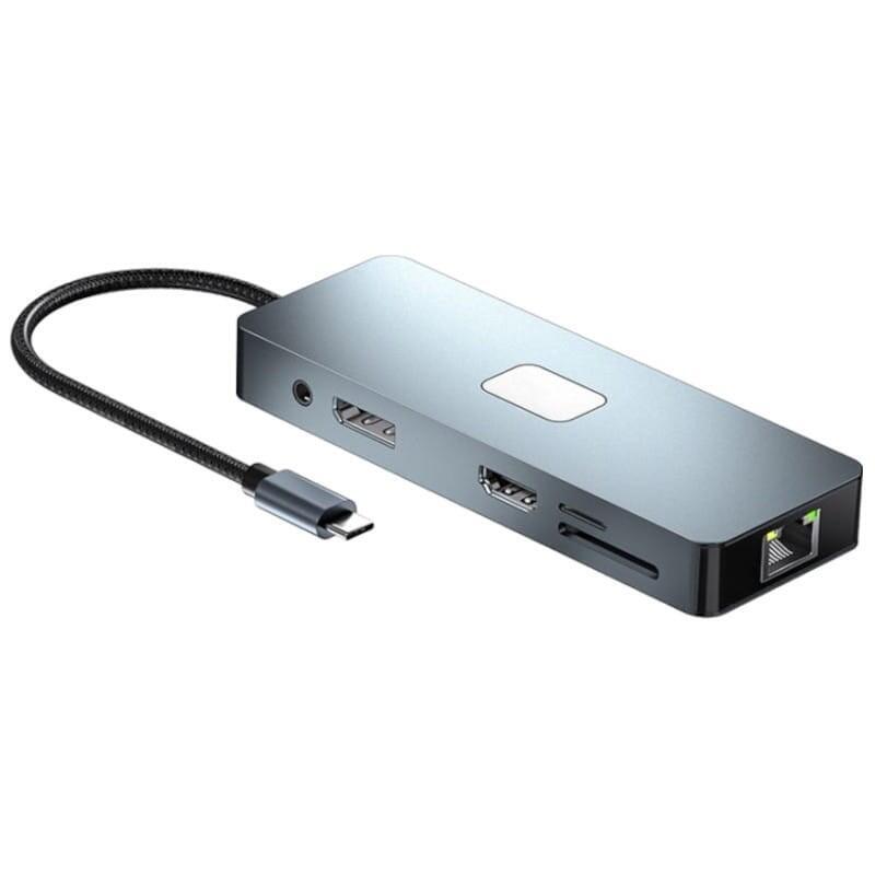 hub-byl-2309-11-en-1-usb-tipo-c-a-hdmimicrousbvgarj45usb32jack-35mmusb-tipo-c-100w-plata