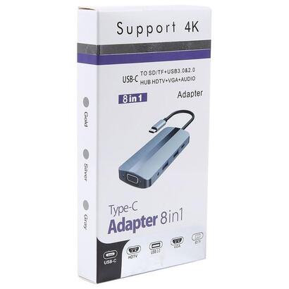hub-usb-byl-2105-8-en-1-usb-c-usb-3020usb-tipo-cvgahdmimicrosdtf-plata