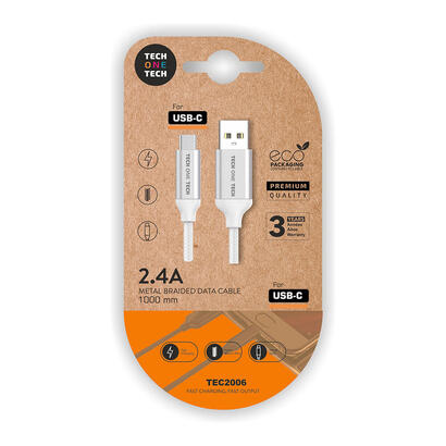 pack-de-2-unidades-cable-blanco-nylon-usb-a-a-usb-c-1m-2a-tech-one-tech