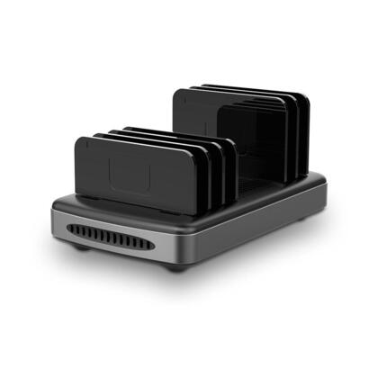 lindy-73436-estacion-de-carga-para-6-tablets-smartphones-160w-aluminio-plastico-negro-gris