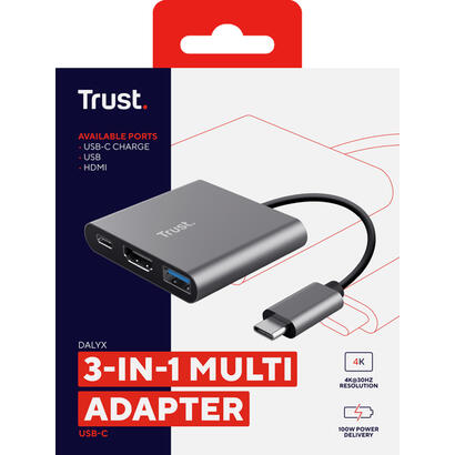 conversor-trust-dalyx-3-in-1-usb-tipo-c-macho-hdmi-hembra-usb-usb-tipo-c-pd-10cm-gris