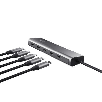 hub-usb-c-trust-halyx-aluminio-usb-c-a-4-puertos-usb-c-y-1-usb-c-pass-through-de-100w