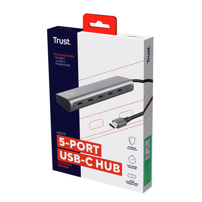 hub-usb-c-trust-halyx-aluminio-usb-c-a-4-puertos-usb-c-y-1-usb-c-pass-through-de-100w