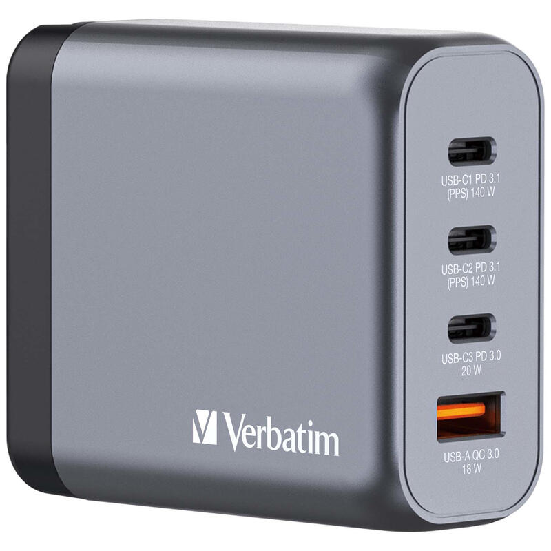 cargador-verbatim-gan-140w-1x-usb-a-3x-usb-c-gris-pd-31-pd-30-qc-30-32203