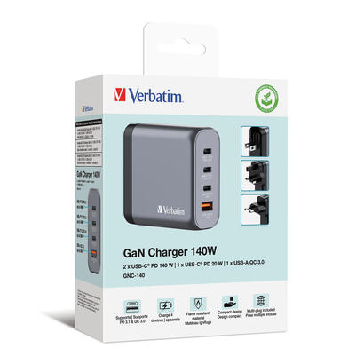 cargador-verbatim-gan-140w-1x-usb-a-3x-usb-c-gris-pd-31-pd-30-qc-30-32203