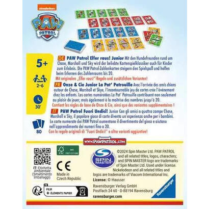 ravensburger-paw-patrol-la-patrulla-canina-911-junior-juego-de-cartas-20953