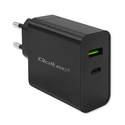 qoltec-52378-super-quick-pd-charger-1xusb-c-1xusb-45w-5-20v-225-3a-black