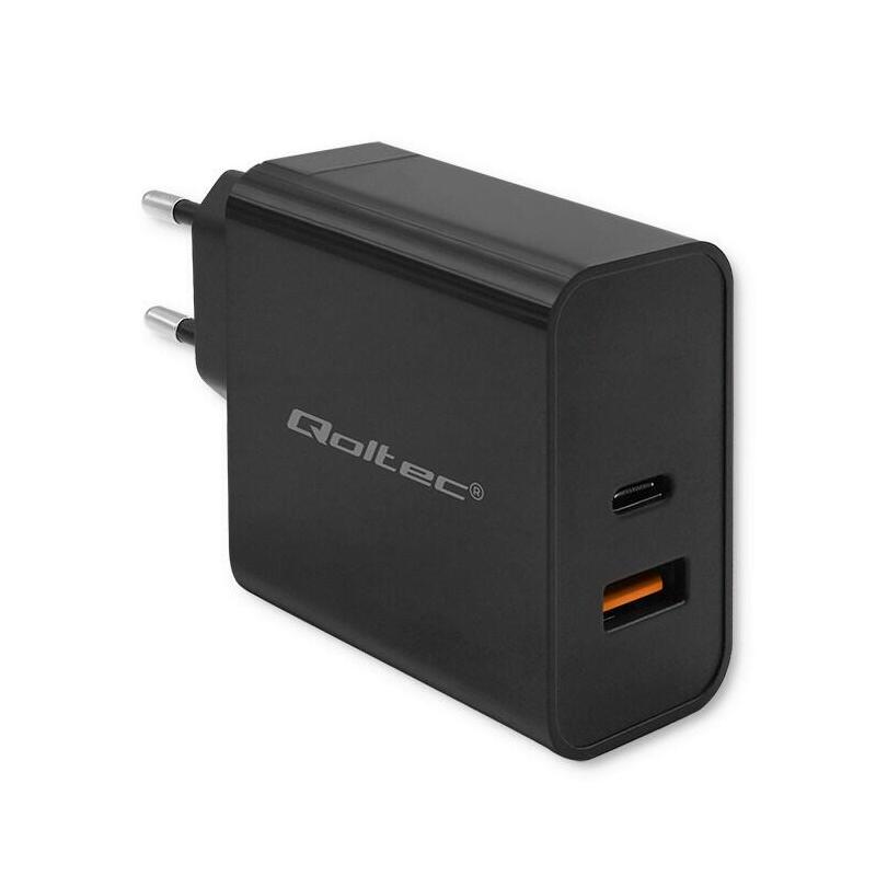 qoltec-52381-super-quick-pd-charger-1xusb-c-1xusb-90w-5-20v-24-435a-black