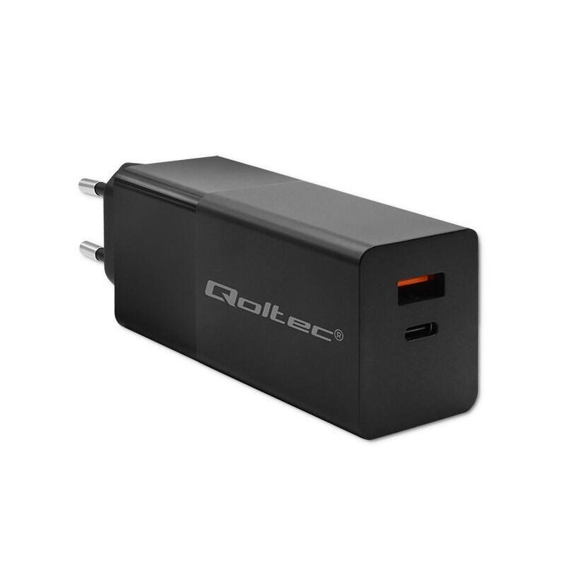 qoltec-52382-gan-power-pro-charger-1xusb-tipo-c-1xusb-a-100w-5-20v-15-5a-pd-black