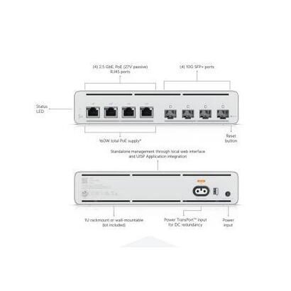 ubiquiti-uisp-s-plus-switch-poe-4xrj45-25gbe-con-poe-pasivo-27v-y-4x10g-sfp-poe-total-160w-27v-adaptador-cacc-incl-dhcp-snooping