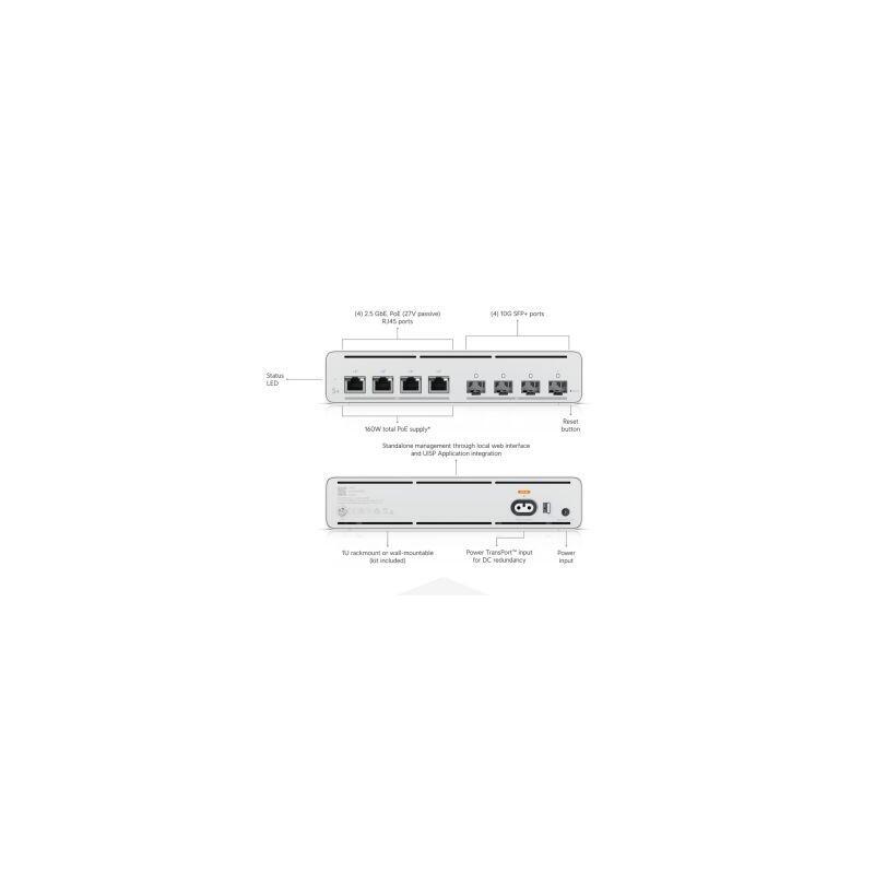 ubiquiti-uisp-s-plus-switch-poe-4xrj45-25gbe-con-poe-pasivo-27v-y-4x10g-sfp-poe-total-160w-27v-adaptador-cacc-incl-dhcp-snooping