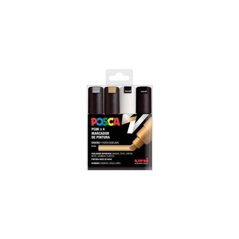 posca-marcador-pc-8k4c-no-permanente-punta-biselada-80mm-colores-surtidos-gswb-estuche-4u-