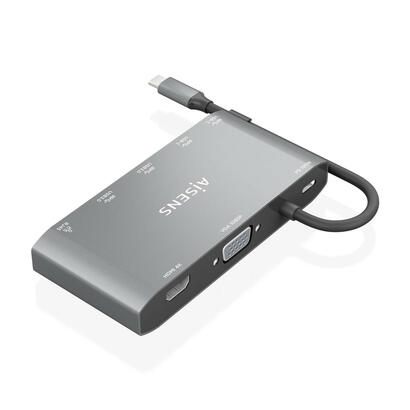 aisens-usb-c-dock-8-en-1-usb-c-a-1xhdmi-1xvga-1xrj45-2xusb-a-2xusb-c-5g-1xusb-c-pd-20cm-gris