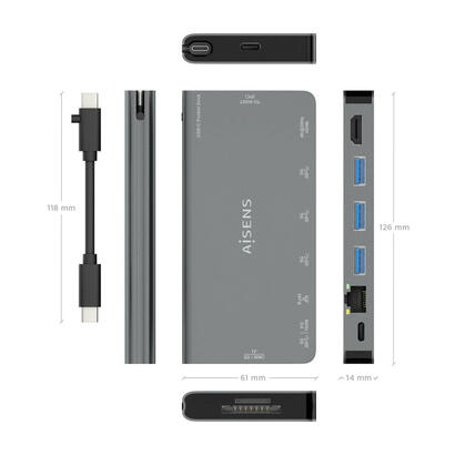 aisens-usb-c-dock-8-en-1-usb-c-a-1xhdmi-1xrj45-3xusb-a-1xusb-c-datospd-1xsd-1xmicro-sd-10cm-gris
